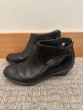 Dansko Black Leather Cutout Wedge Ankle Booties